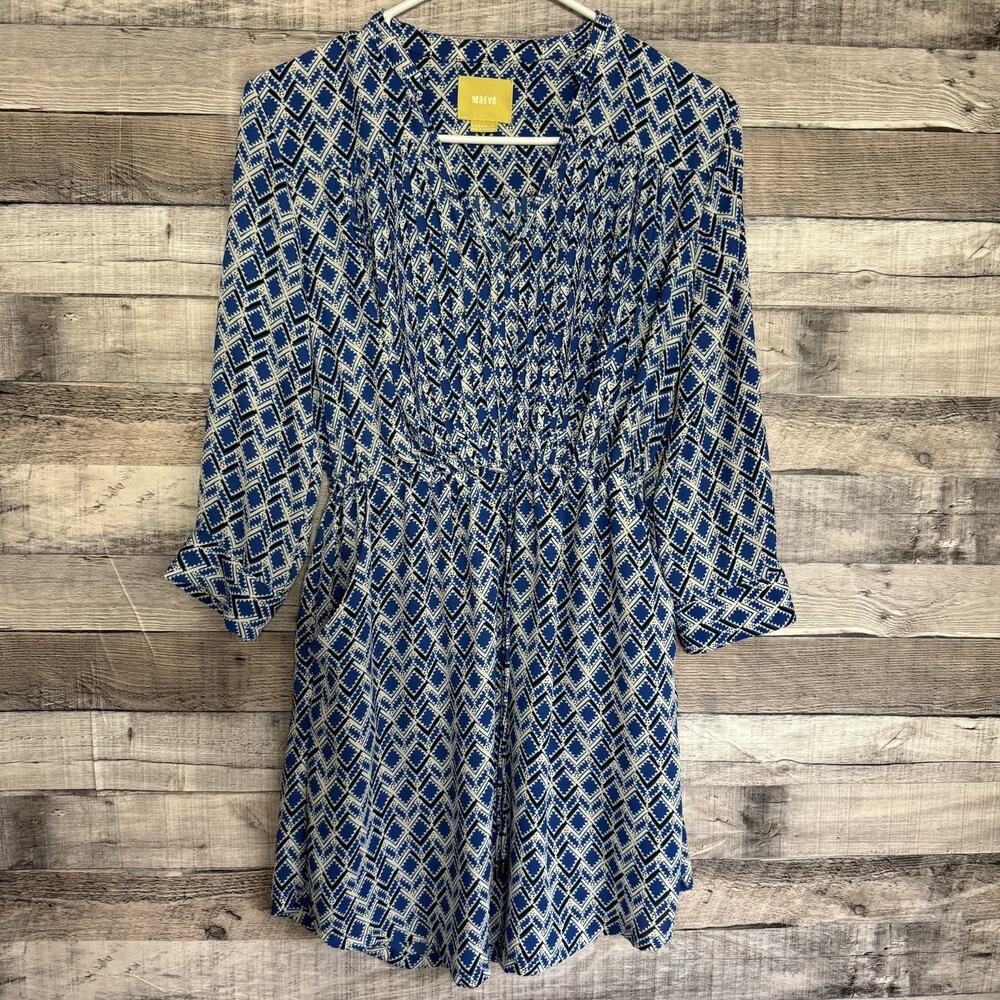 Anthropologie Blue and White Geometric Mini Dress
